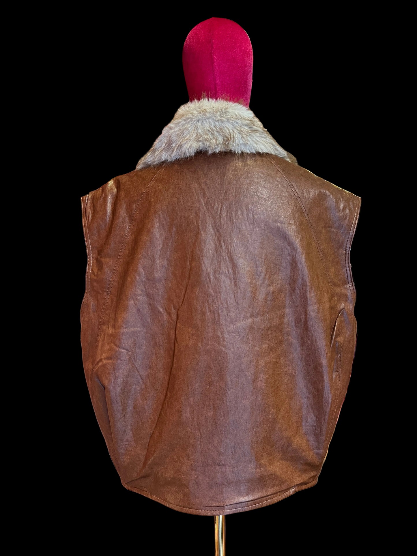 Mon amour Paris gilet ecopelle color cuoio con collo ecopelliccia rimovibile