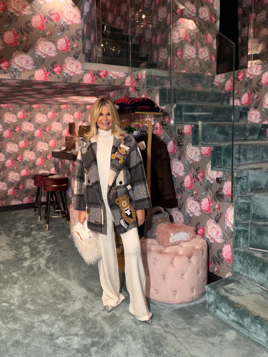 The room completo panna maglia e pantalone con pois cristalli