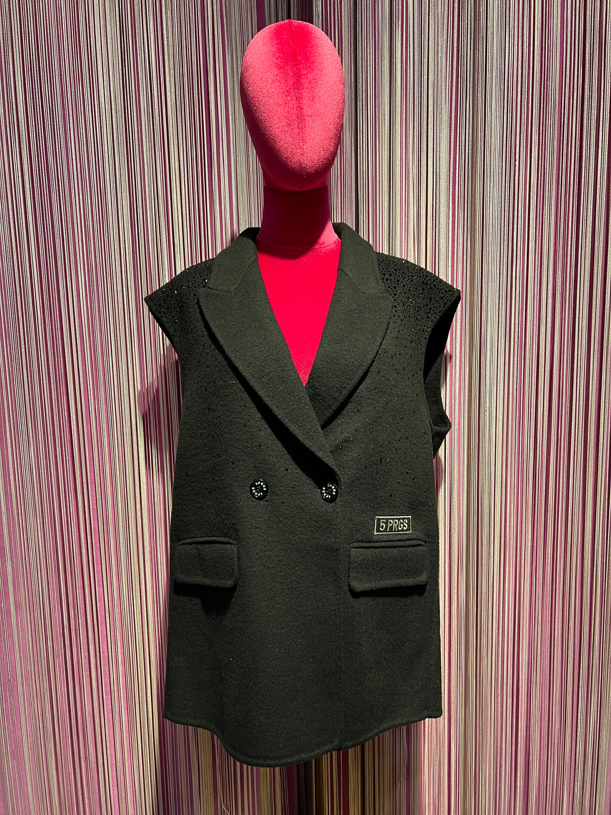 5 Progress gilet doppiopetto nero con cristalli lana e kashmir