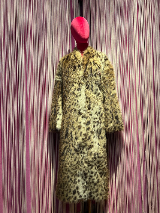Bazar deluxe cappotto eco pelliccia animalier con cintura e fodera interna floreale