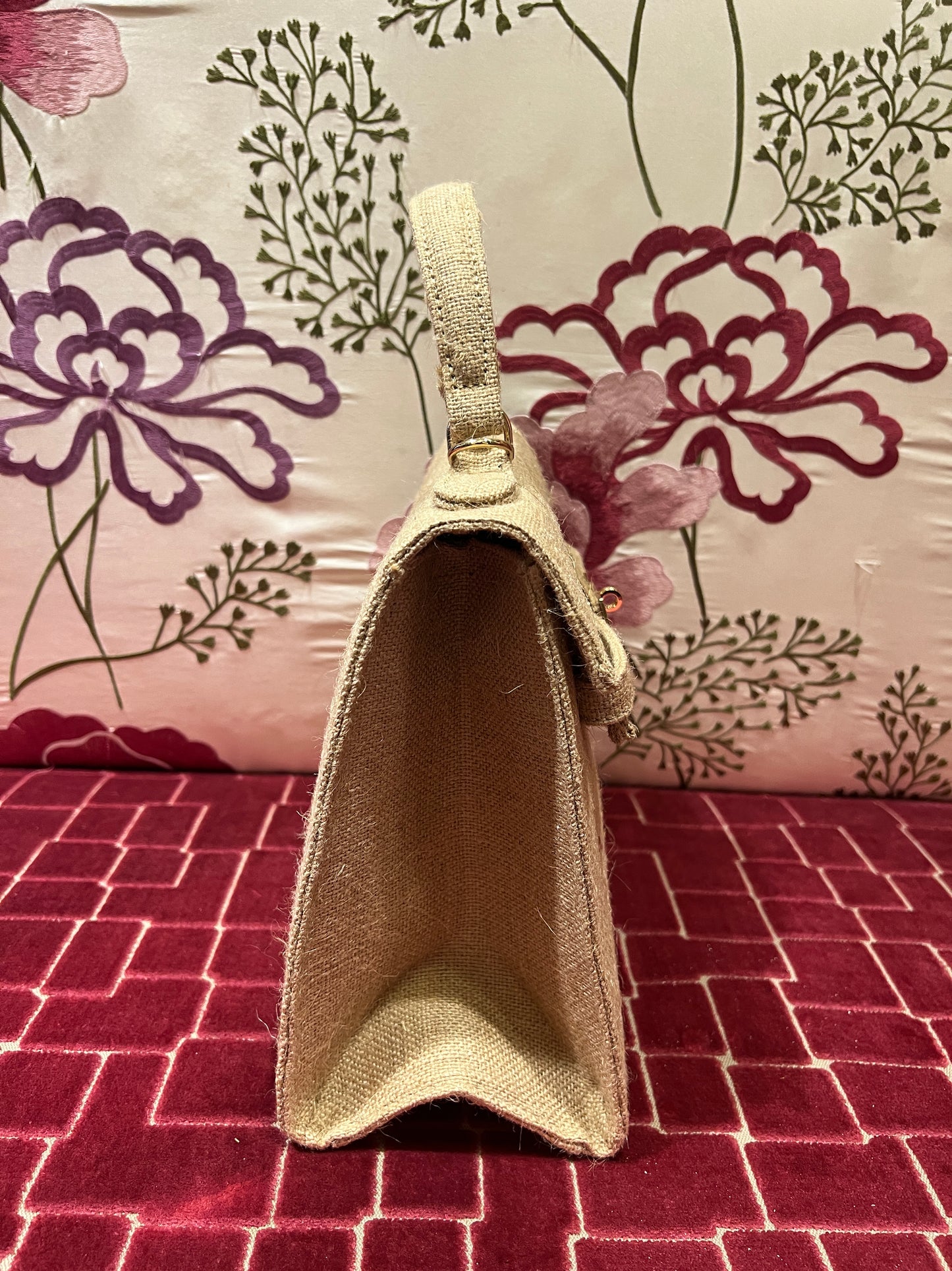 Borsa in juta beige con tracollina