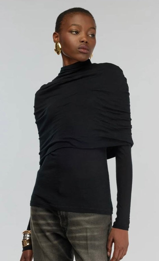 Semicouture dolcevita Jersey in lana dettaglio mantella nera Nives