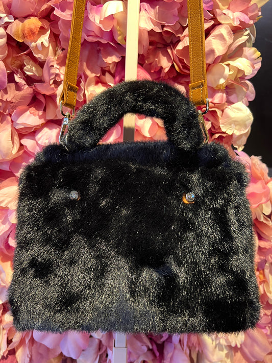 Show-up Milano , borsa eco pelliccia ed ecopelle con tracolla , colore nero