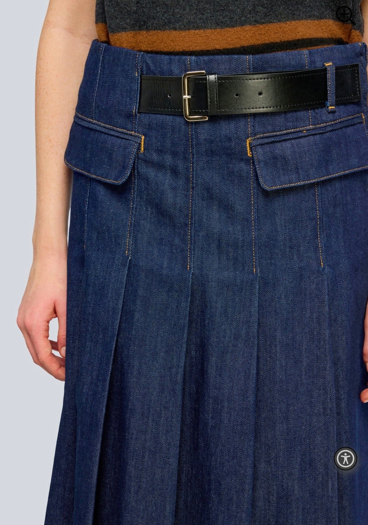 Semicouture gonna in denim midi con pieghe e cinturino in vita