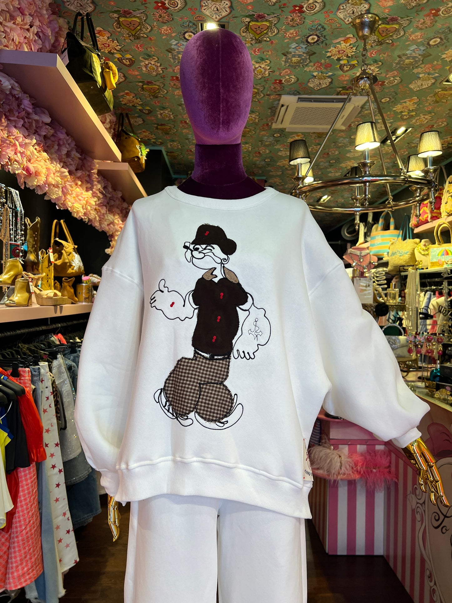 Front street tuta completa bianca con patch Popeye