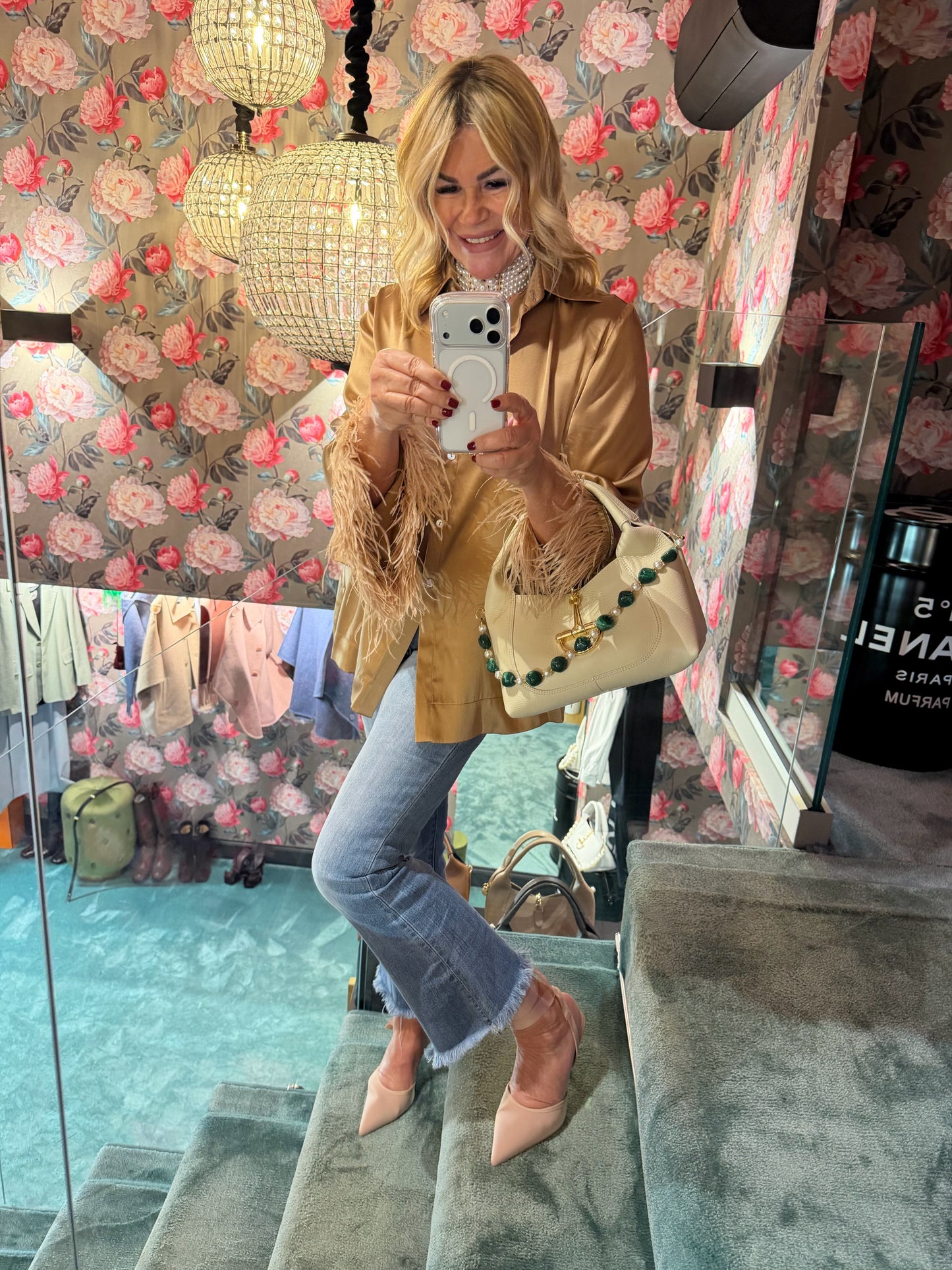 Mon amour Paris jeans denim chiaro zampetta sfrangiato elasticizzato