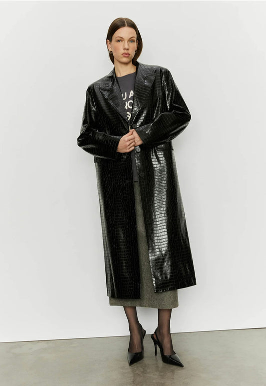Isabelle Blanche Paris cappotto in ecopelle stampa cocco nero