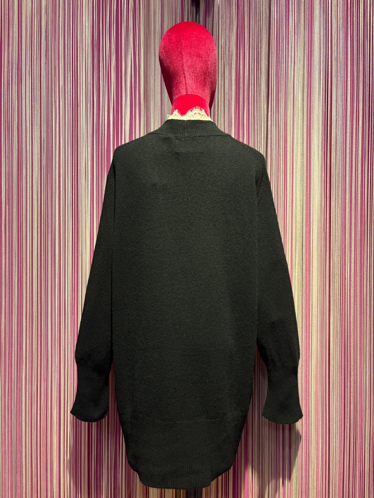 Pink memories cardigan nero con pizzo panna
