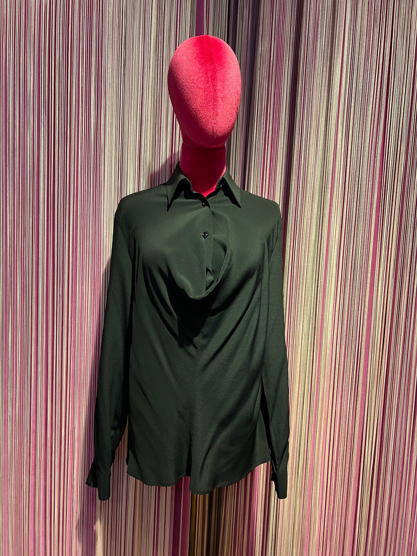 Semicouture camicia nera in crepe de chine scollo drappeggiato