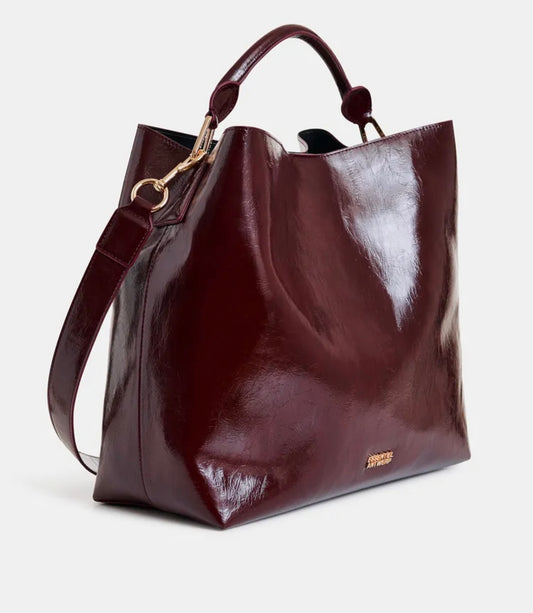 Essentiel antwerp borsa shopper lucida bordeaux con tracolla