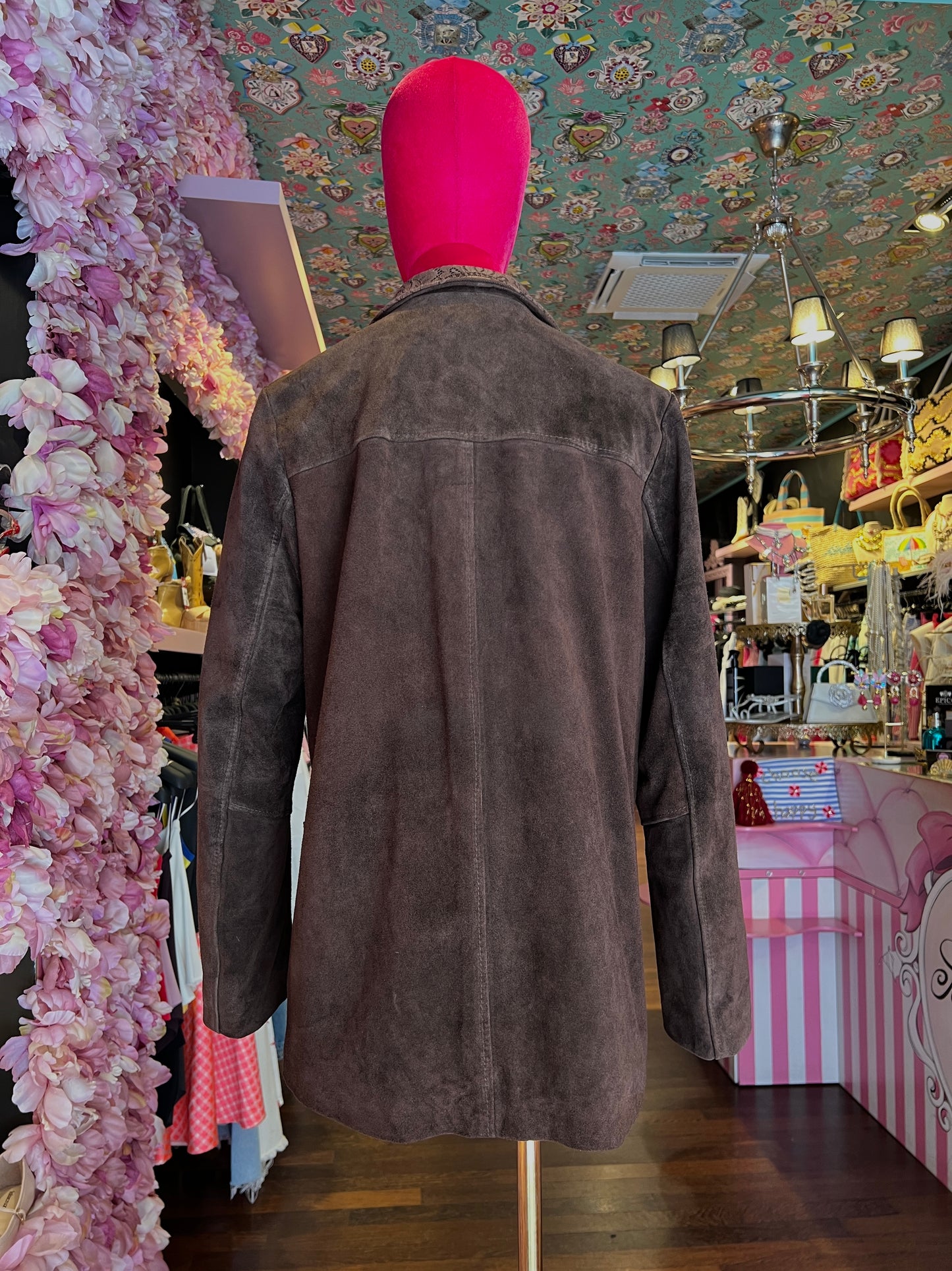 Pink Memories giacca marrone camoscio con pizzo
