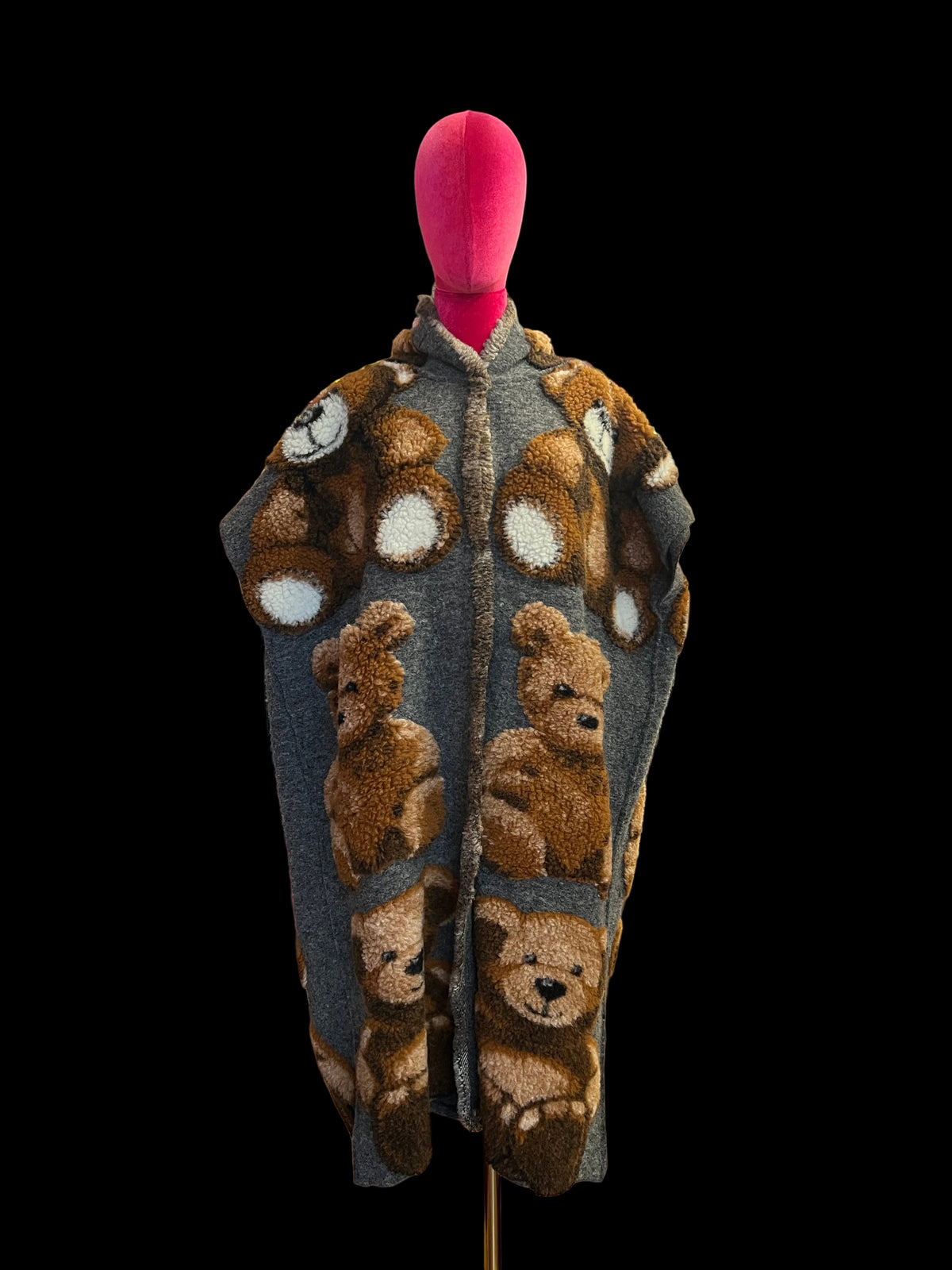 E. D.gilet lungo di lana cotta grigio con orsacchiotti