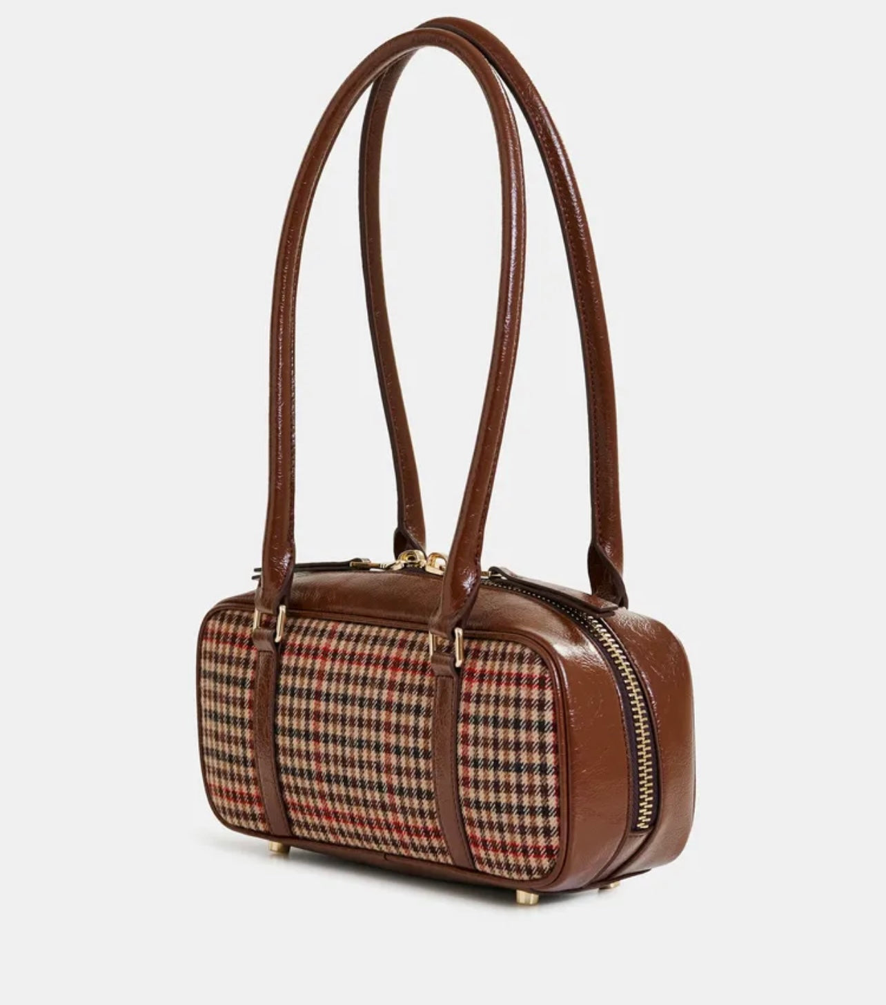 Essentiel antwerp borsa a baguette con tracolla marrone beige e rossa a quadri