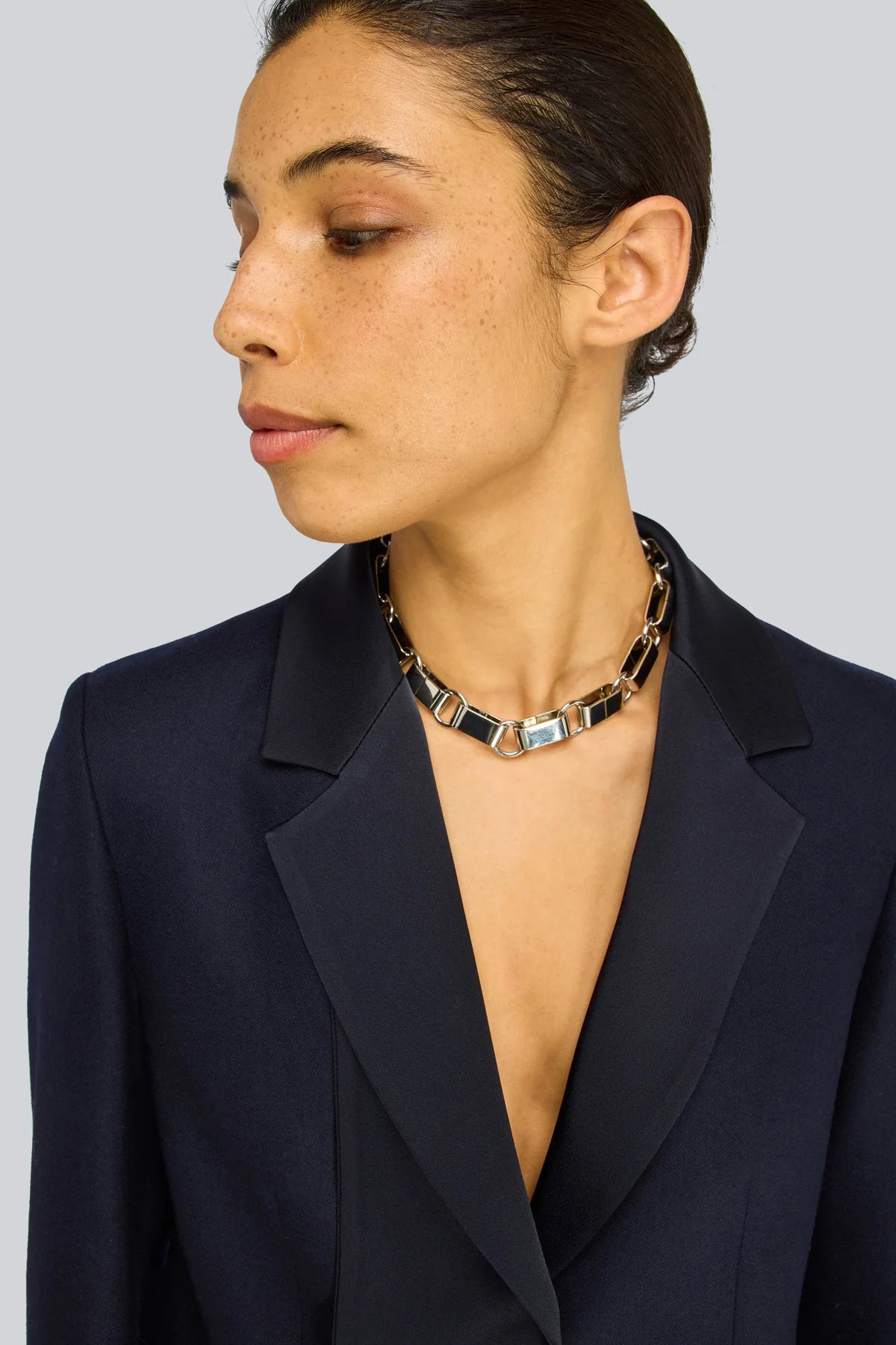 Semicouture giacca in flanella blu notte modello monopetto con rever in raso