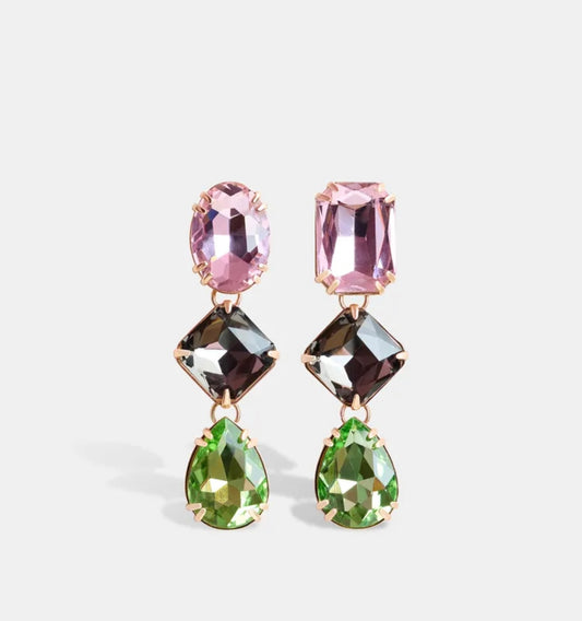 Essentiel antwerp orecchini pendenti strass rosa neri e verdi