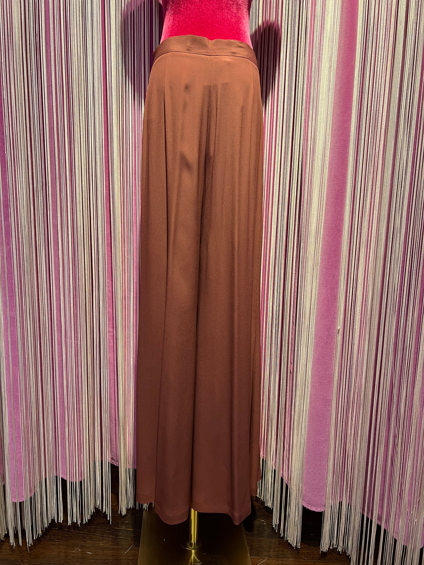 Semicouture pantalone a gamba ampia in crepe de chine barolo