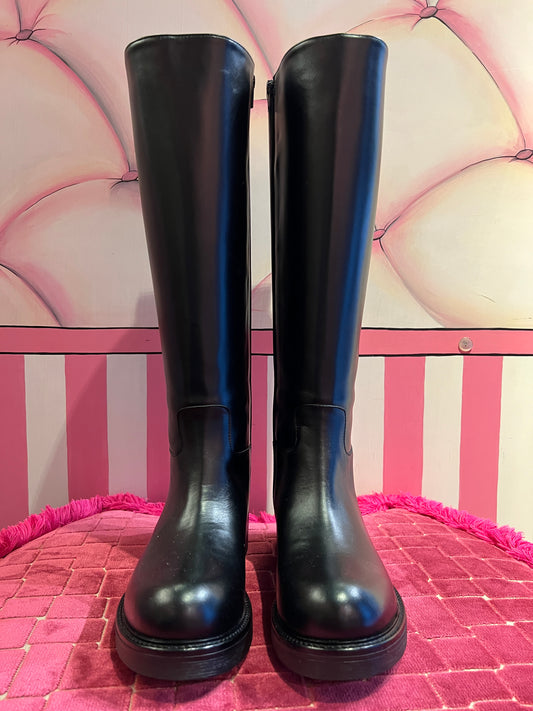 Semicouture stivale nero in pelle con suola in gomma