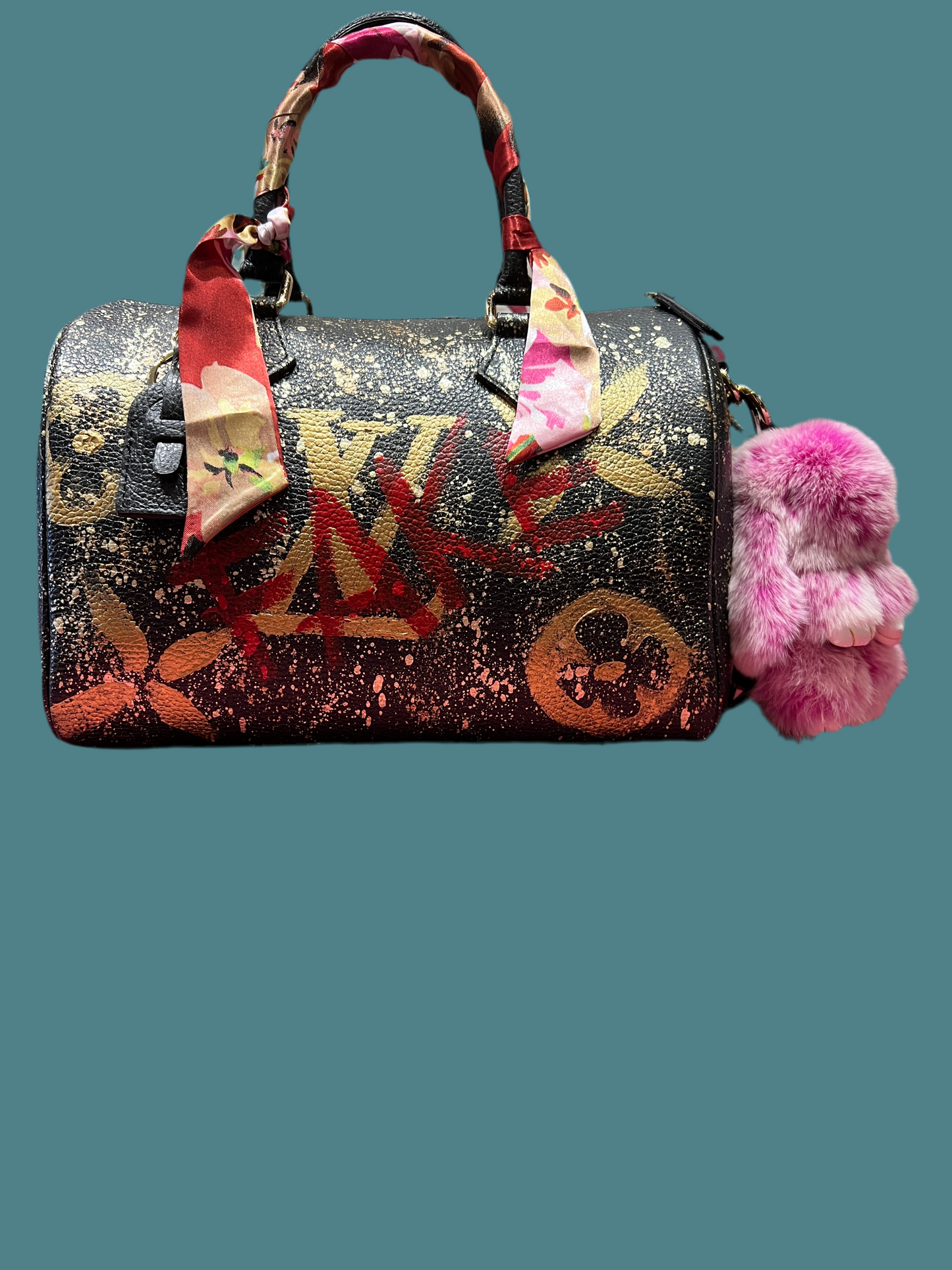 ABpink🩷borsa pelle con tracolla dipinta a mano charms coniglietto