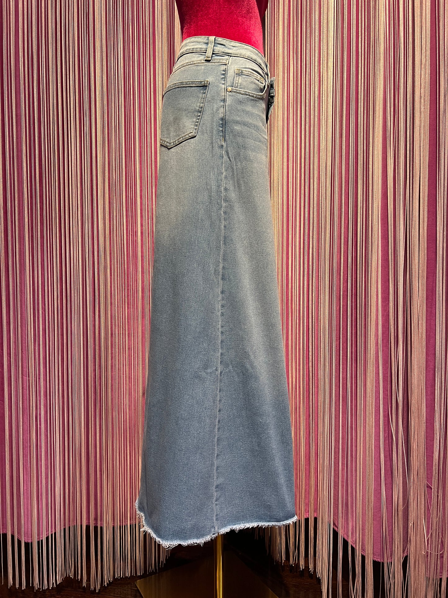 Love & roses jeans denim a palazzo sfrangiato
