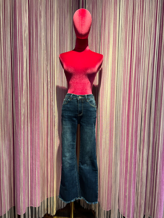 Mon amour Paris jeans denim sfrangiato elasticizzato