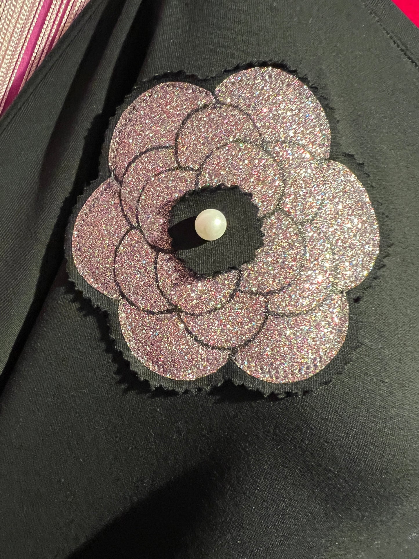 Clo’h -50% di sconto tuta completa felpa e pantalone a zampetta camelia glitter nera e rosa