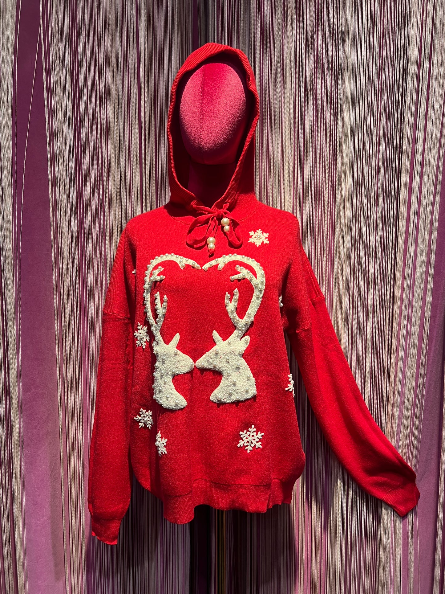 Mon amour Paris -20-% di sconto maglia con cappuccio rossa , renne e fiocchi di neve