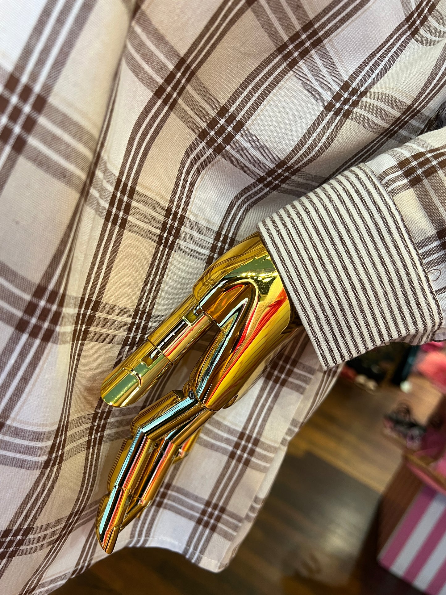 Mon amour Paris camicia quadri e righe marrone e panna
