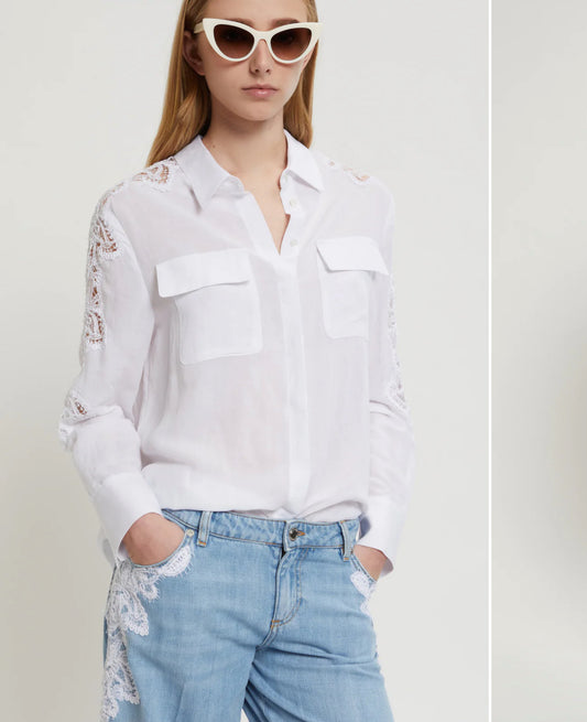 Ermanno Scervino camicia misto lino con ricami
