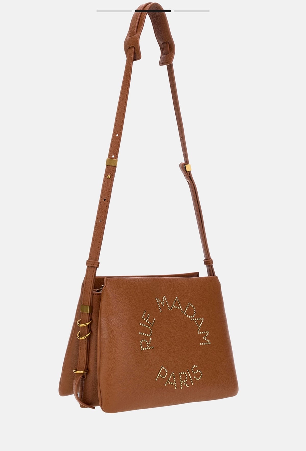 Rue Madam Paris borsa a tracolla tre tasche in ecopelle cognac con logo micro borchiette