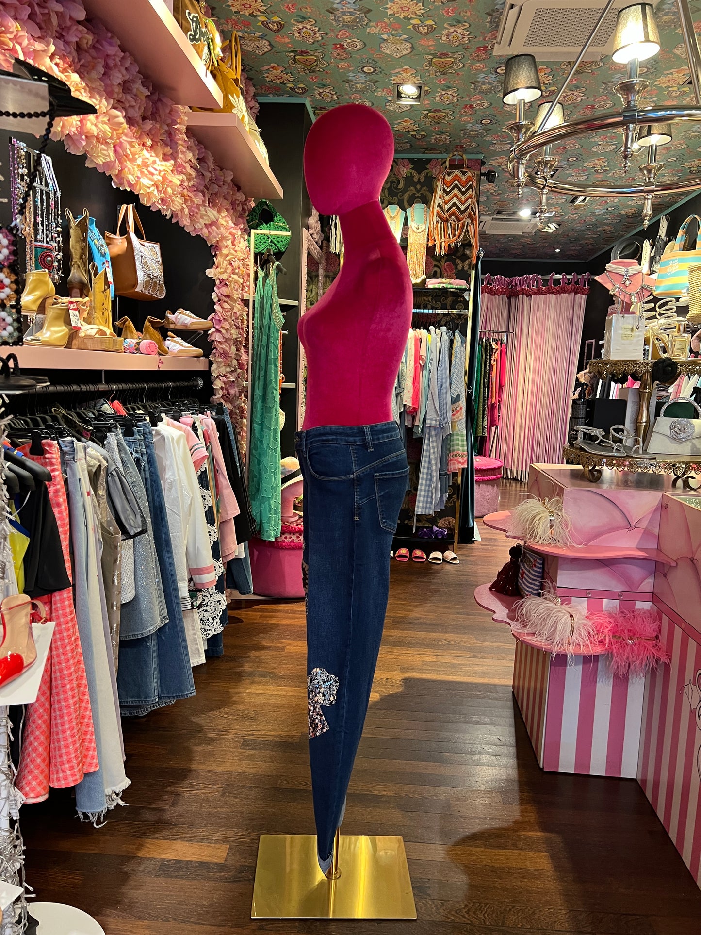 Mon amour Paris jeans fiori crochet elasticizzato medio