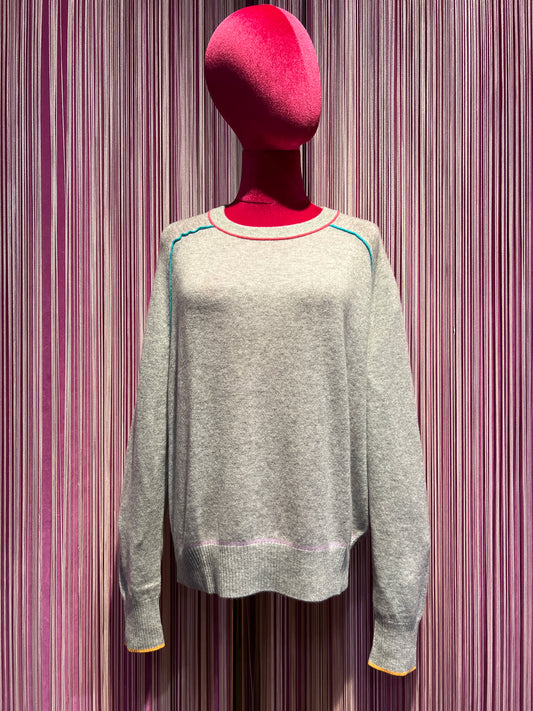 Sincere Paris maglia girocollo  cachemire grigia bordi colorati