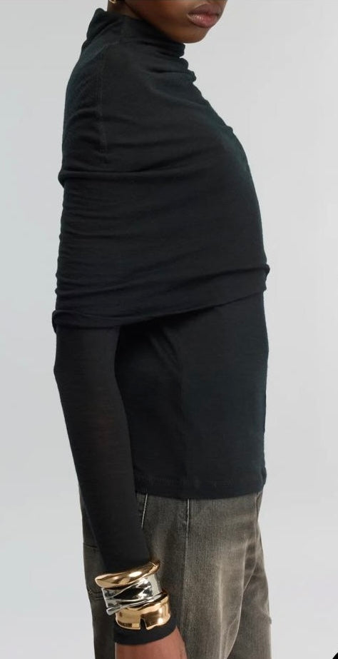 Semicouture dolcevita Jersey in lana dettaglio mantella nera Nives