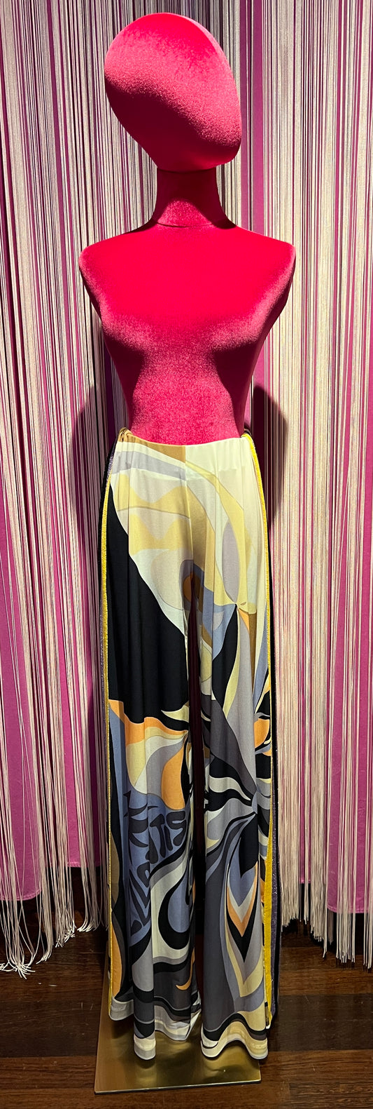 Bellavitis -50% di sconto pantalone palazzo in Jersey fantasia giallo lilla riga laterale in maglia