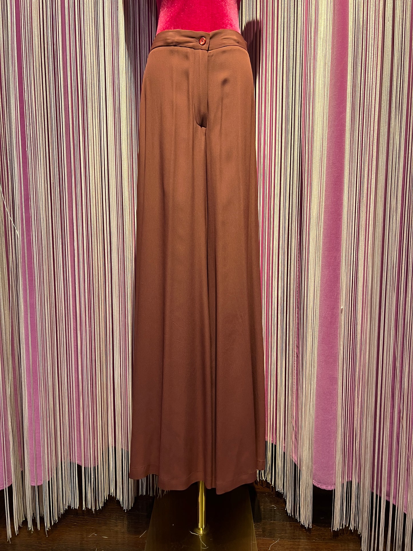 Semicouture pantalone a gamba ampia in crepe de chine barolo