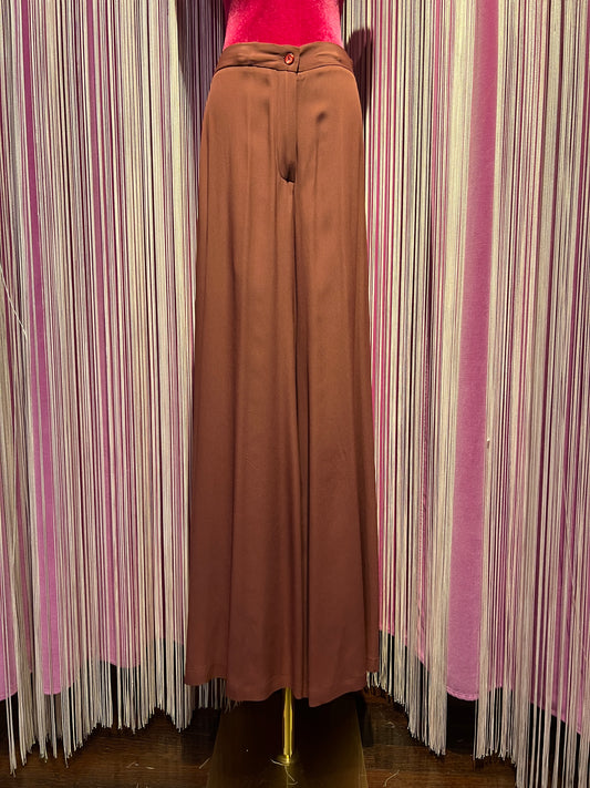 Semicouture pantalone a gamba ampia in crepe de chine barolo