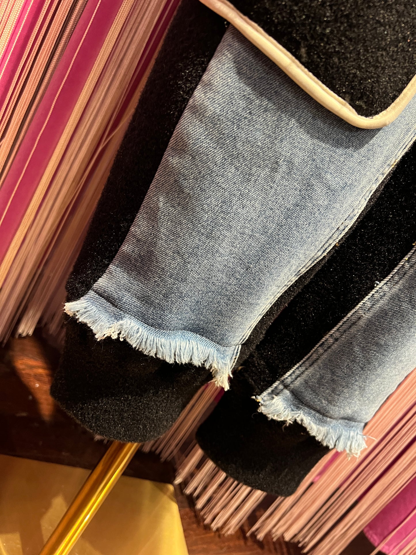 Love & roses jeans con inserti in tessuto, coulisse in vita e cannole’ caviglia