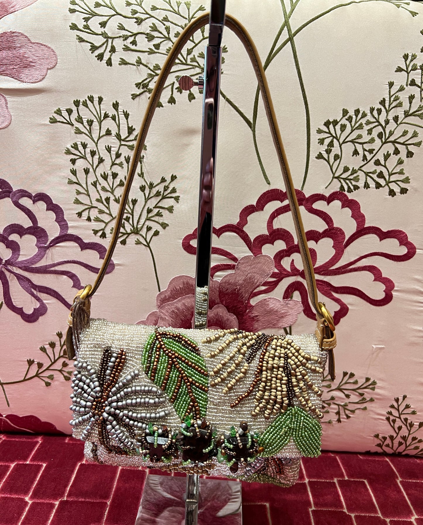 Maliparmi borsa piccola perline argento beige e verde