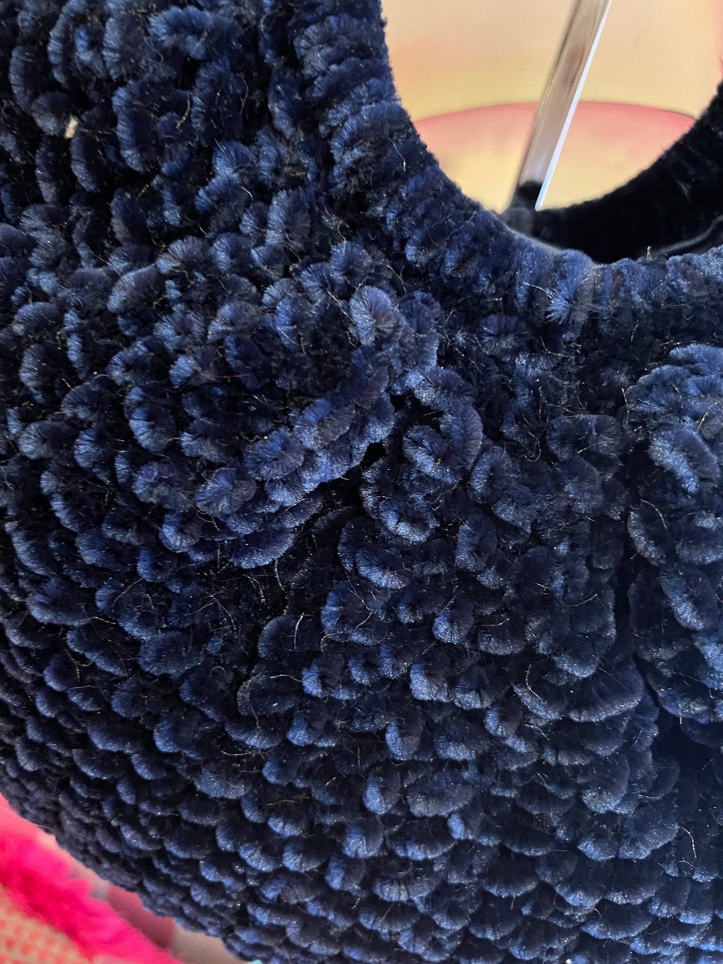 Love & roses borsa tricot ciniglia blu