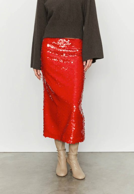 Isabelle Blanche Paris gonna longuette di paillettes rossa