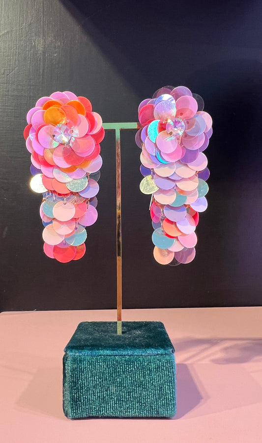 Orecchini clips fiore paillettes rosa