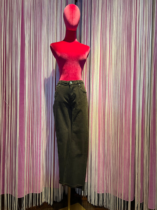 Mon amour Paris pantalone 5 tasche cotone elasticizzato sfrangiato a zampetta marrone