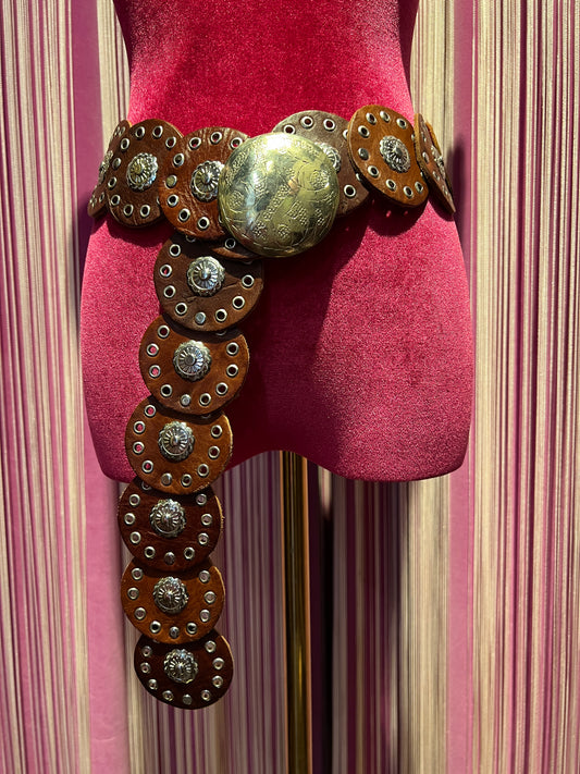 Love & roses cintura pelle marrone con fibbia e dettagli argento altezza cm 6