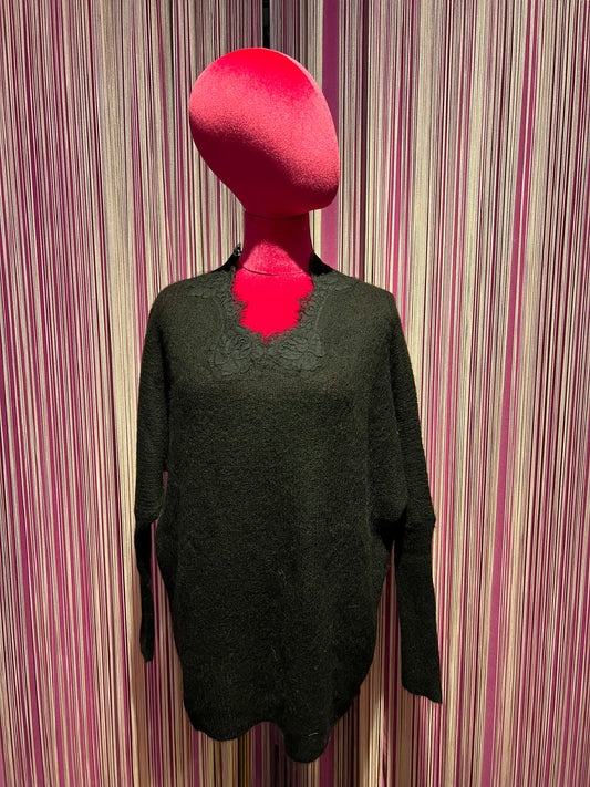 Pink memories maglia a V con pizzo nera