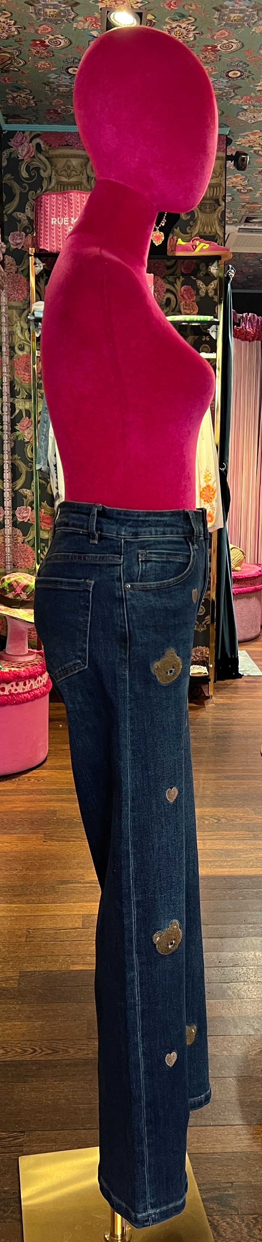 Mon amour Paris jeans denim con cuori e orsetti