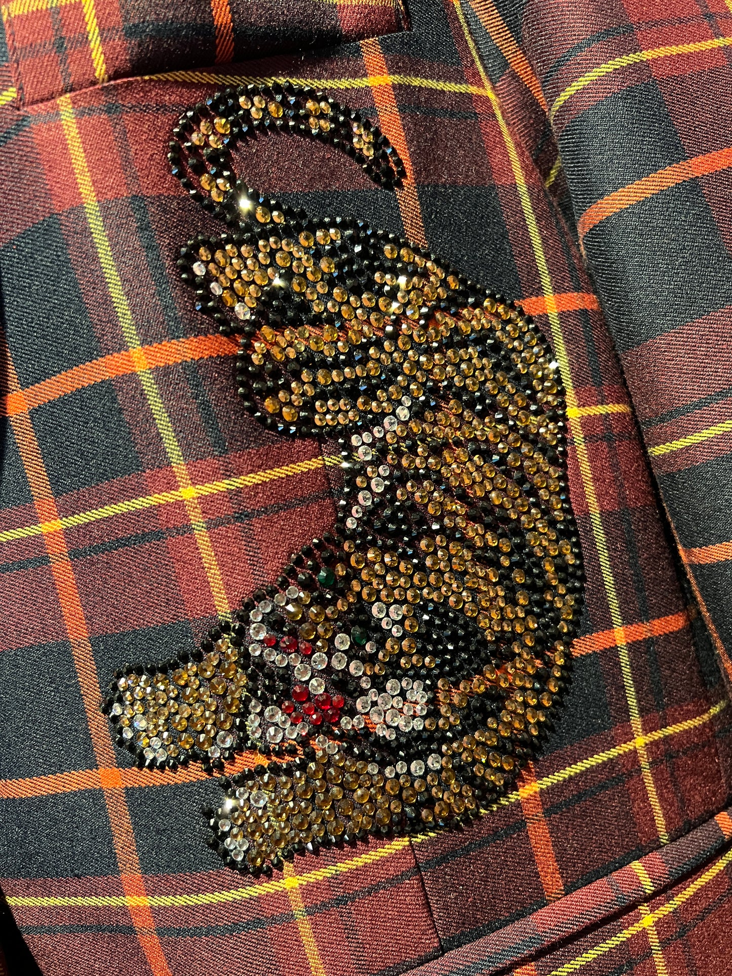 5 Progress giacca tartan over con decorazioni tigri cristalli