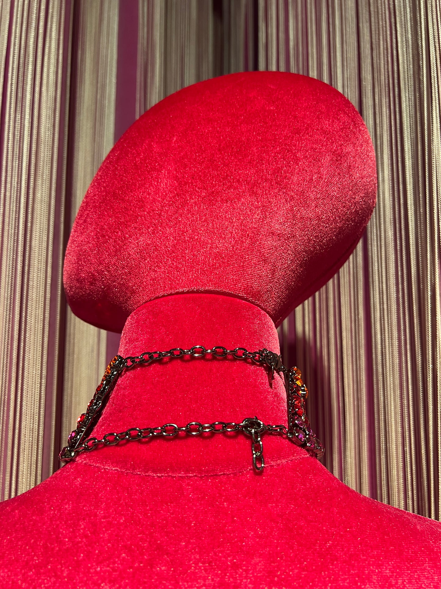 Choker cristalli 7 fili arancio rosso e rosa