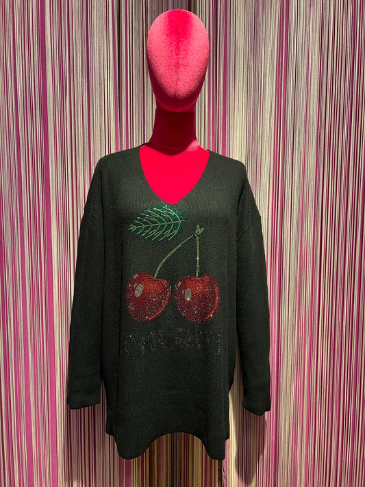 Love & roses maglia nera con ciliegie