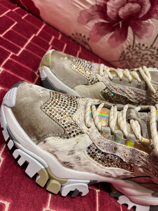 Joia Paris sneakers con inserti cavallino e cristalli