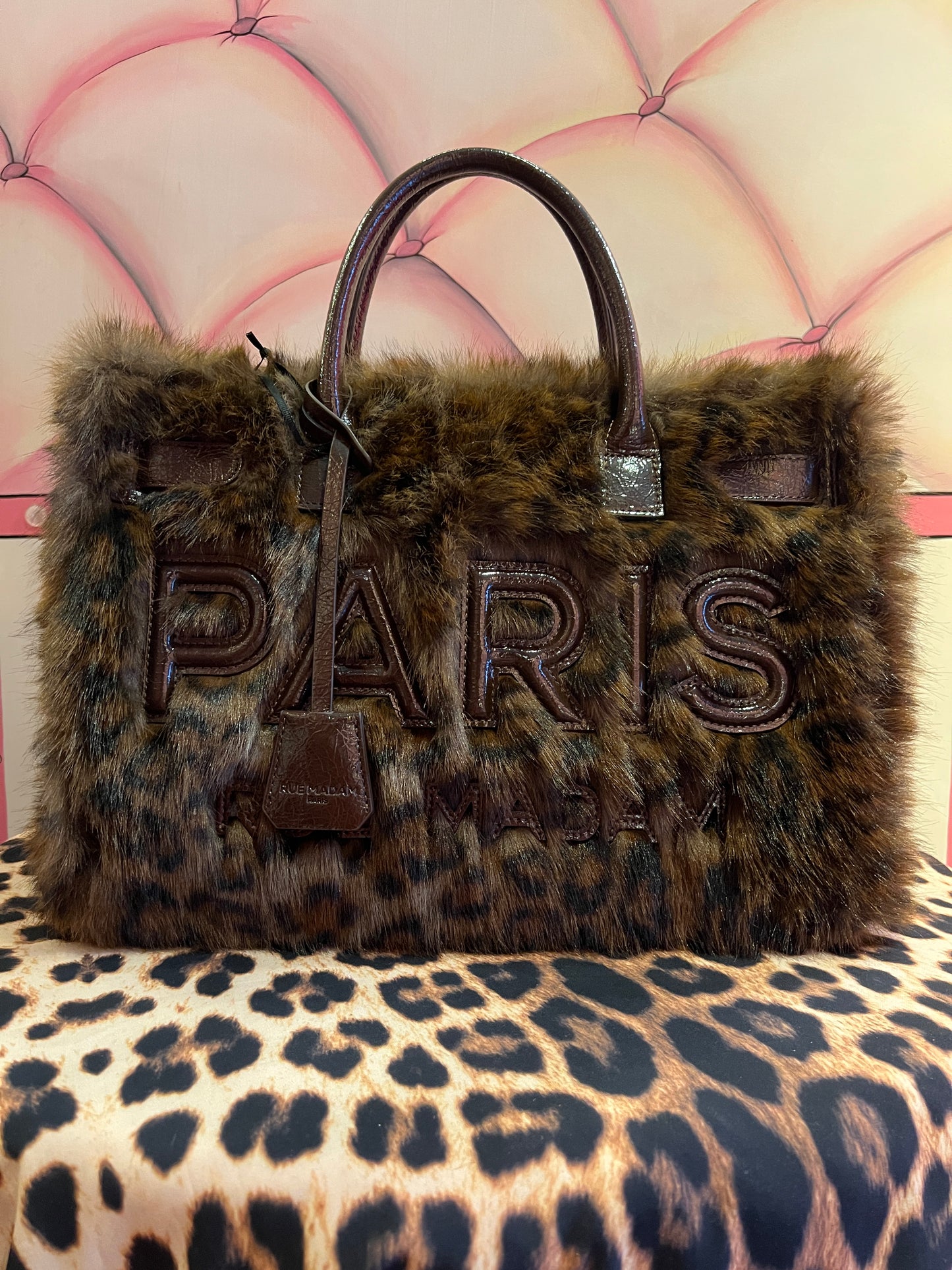 Rue Madam Paris borsa ecopelliccia leopardata due manici con tracolla Alaska tote