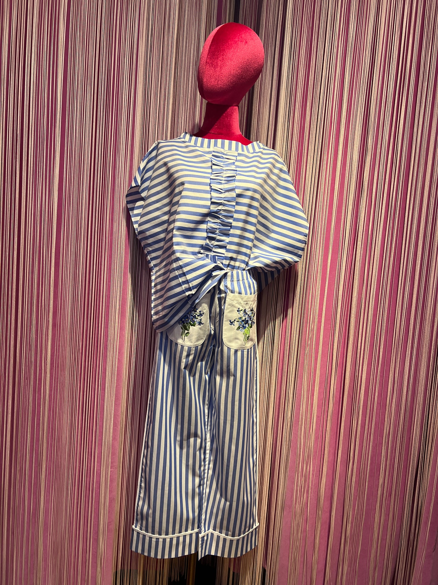 Miki Thumb completo blusa e pantalone a righe azzurro e bianco